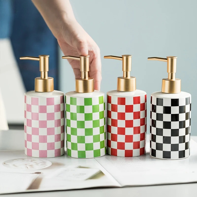 Home Bathroom Pressure Pump - Creative Ceramic Soap Dispenser Checkerboard Pattern