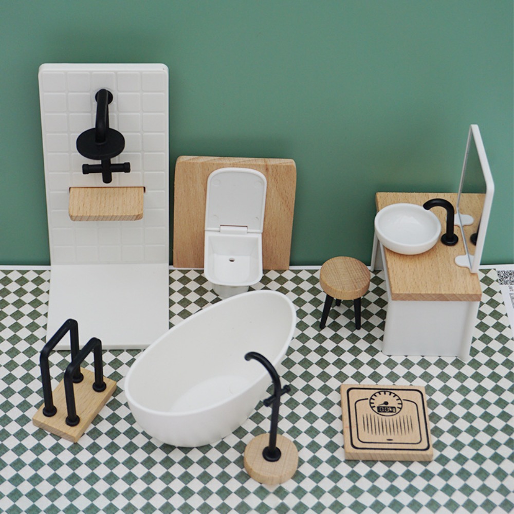 Home Bathroom Furniture - 1:12 Dollhouse Simulation Bathroom Toy White