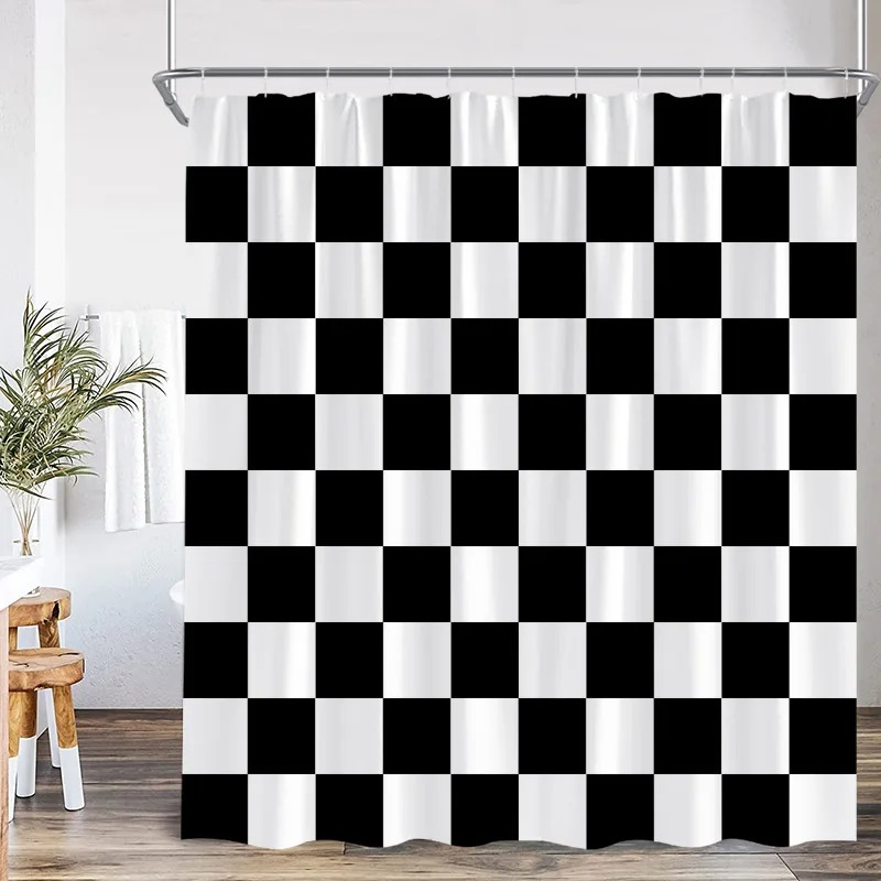 Shower Curtain Liner - Black and White Check Shower Curtain