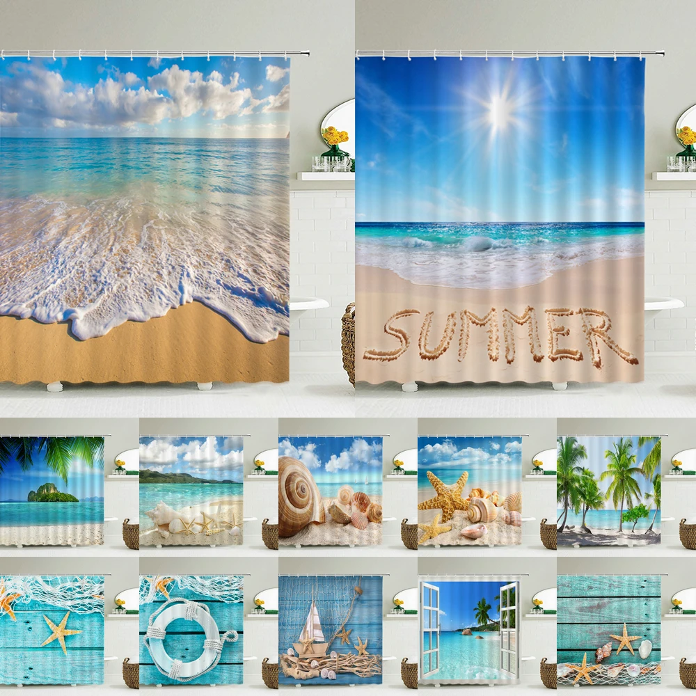 Seascape Beach Shower Curtains - Shower Curtain Liner review and price